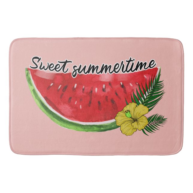 Sweet Summer Time | Watercolor Watermelon Bath Mat (Front)