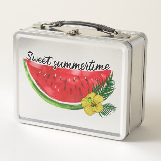 Sweet Summer Time | Watercolor Watermelon Metal Lunch Box