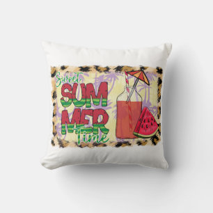 Sweet Summer Time Watermelon, Beach & Leopard Throw Pillow