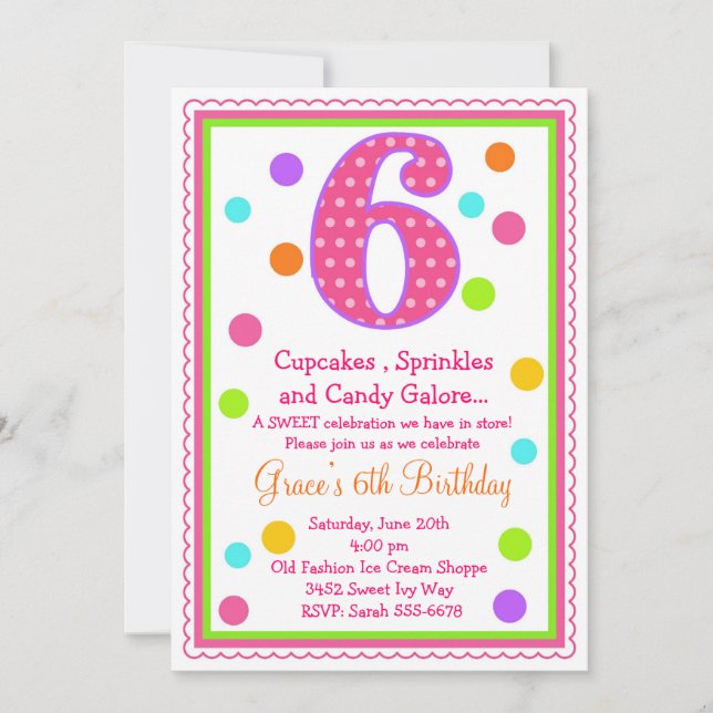 Sweet Surprise 6th Birthday Invitation (Front)