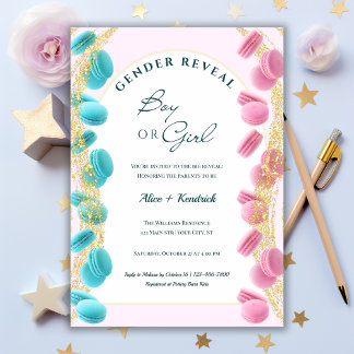 Sweet Surprise Macarons & Glitter Gender Reveal Invitation