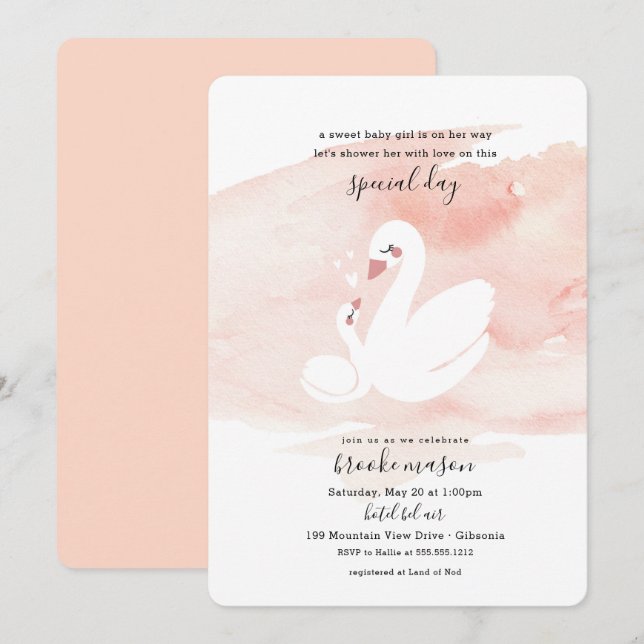 Sweet Swan Baby Shower Invitation (Front/Back)