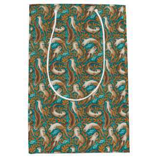 Sweet Swimming Otters in Teal and Orange Gouache Medium Gift Bag