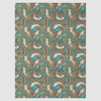 Sweet Swimming Otters in Teal and Orange Gouache Tissue Paper