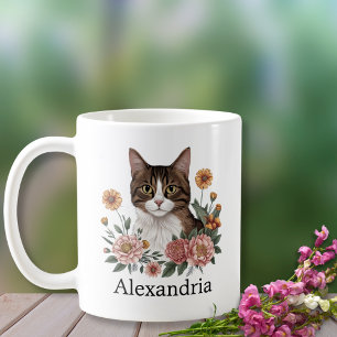 Sweet Tabby Cat with Flowers  Coffee Mug