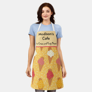 Sweet Tasty Ice Cream Cones on Orange Custom name  Apron
