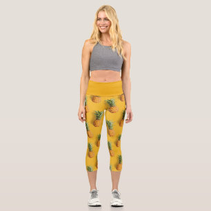 Sweet tasty pineapple on deep yellow background capri leggings