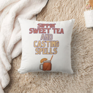 Sweet Tea and Spells Witchy Humour  Throw Pillow