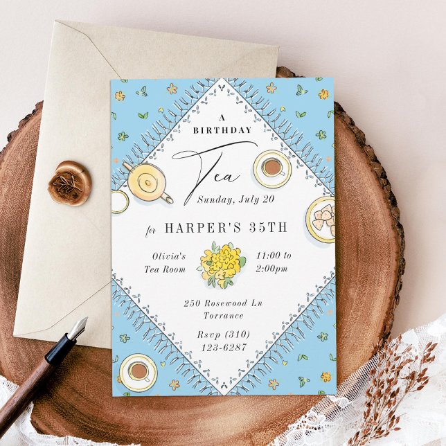 Sweet Tea Party Sky Blue Birthday Invitation (Creator Uploaded)