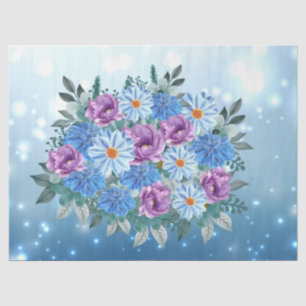 Sweet Teal Purple Blue Floral Bouquet Decoupage Tissue Paper