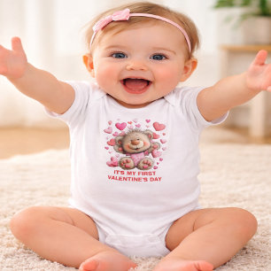Sweet Teddy Bear Baby Bodysuit for First Valentine