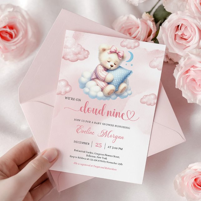 Sweet Teddy Bear Baby Shower Invite Cloud Nine   (Sweet Teddy Bear Baby Shower Invite Cloud Nine Theme)