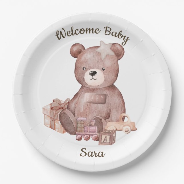 Sweet Teddy Bear Baby Shower Party Plate (Front)