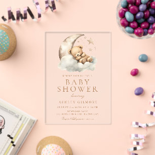 Sweet Teddy Bear Beige Neutral Baby Shower Acrylic Invitations