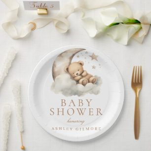 Sweet Teddy Bear Beige Neutral Baby Shower Paper Plate