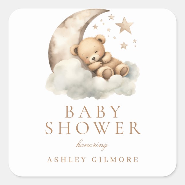 Sweet Teddy Bear Beige Neutral Baby Shower Square Sticker (Front)