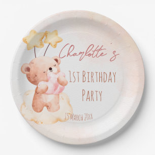 Sweet teddy bear birthday party personalized  paper plate