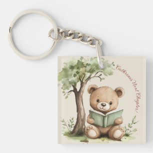 Sweet Teddy Bear Book Lover Baby Shower Party  Keychain