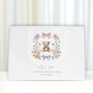 Sweet Teddy Bear Floral  Baby Shower Thank You Large Gift Bag