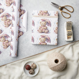 Sweet Teddy Bear Girl Baby Shower Favor Wrapping Paper