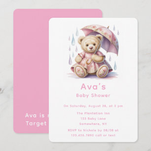 Sweet Teddy Bear Girl Baby Shower Invitation