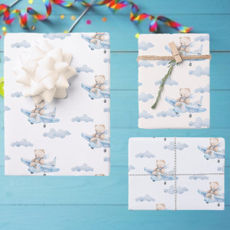 Sweet Teddy Bear in airplane Wrapping Paper Sheet