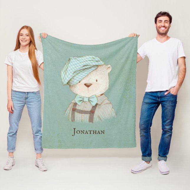 Sweet Teddy Bear Name Personalized Fleece Blanket (In Situ)