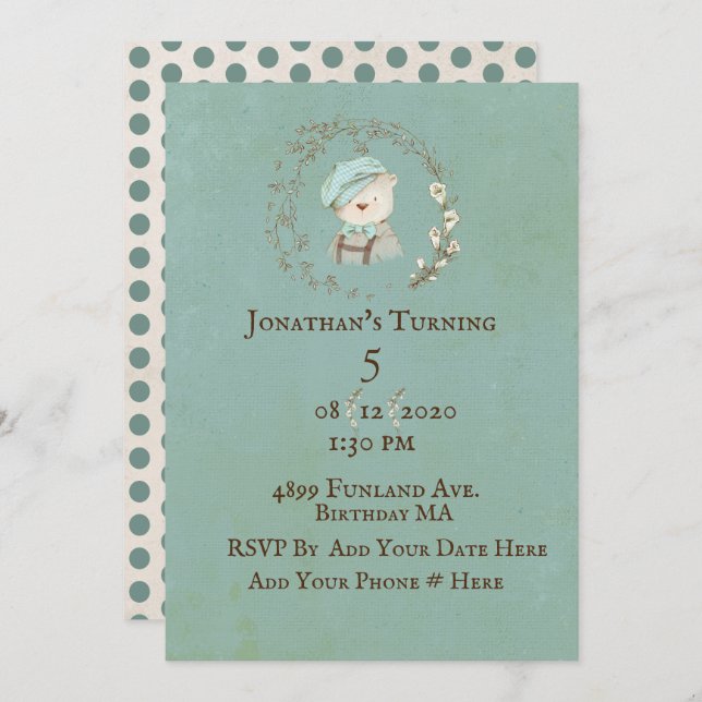 Sweet Teddy Bear Overalls Hat Name Personalization Invitation (Front/Back)