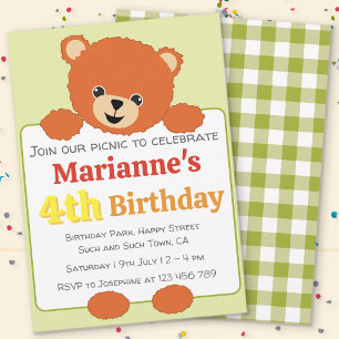 Sweet Teddy Bear Picnic Summer Birthday Party Invitation