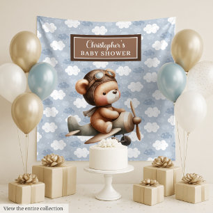 Sweet teddy bear pilot baby shower party backdrop tapestry