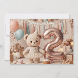 Sweet Teddy Bear Second Birthday Party  Invitation