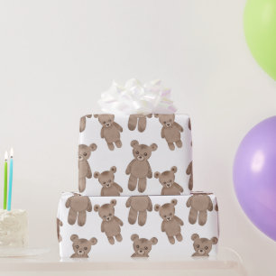 Sweet Teddy, Brown Bear, White Wrapping Paper