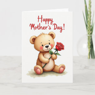 Sweet Teddy Mother Day Rose Card