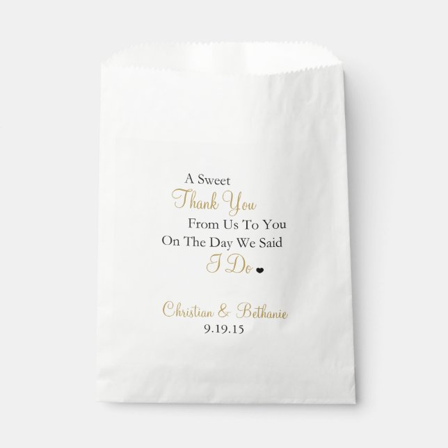 Sweet Thank You Personalized Black & Gold Wedding Favour Bag (Front)