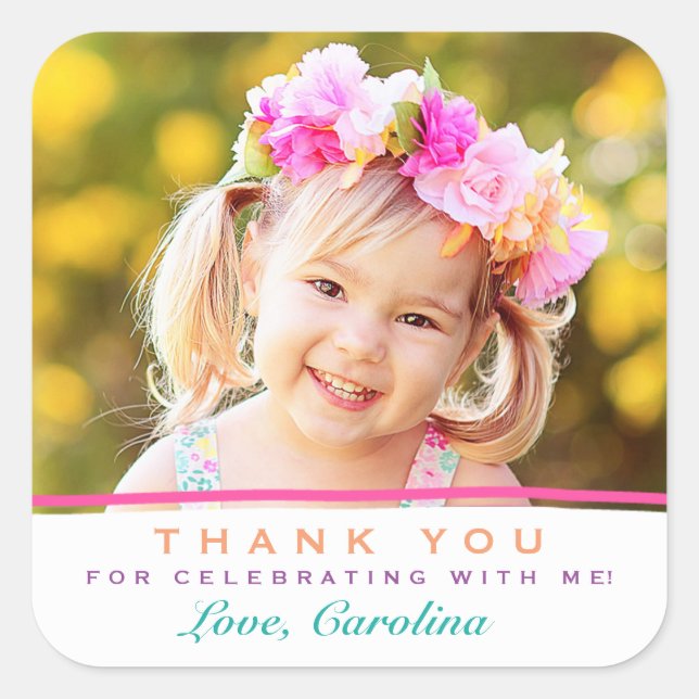 Sweet Thank You Photo Birthday Stickers (Front)