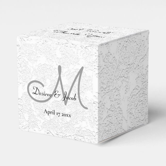 Sweet Thank You White Black Grey Monogram Wedding Favor Box (Front Side)