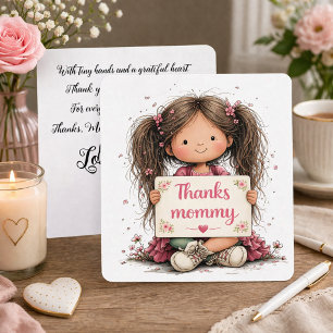 Sweet “Thanks Mommy” Illustration with Poem Holiday Card