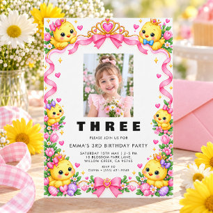 Sweet Three Photo Birthday Invitation for Girls