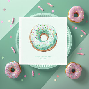 Sweet Time Pastel Green Doughnut Birthday  Napkin