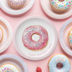 Sweet Time Pastel Pink Doughnut Birthday Paper Plate