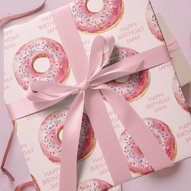 Sweet Time Pastel Pink Doughnut Birthday Wrapping Paper (Creator Uploaded)