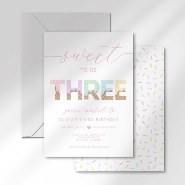 Sweet to be 3 Ice Cream Party Invitation (Créateur téléchargé)