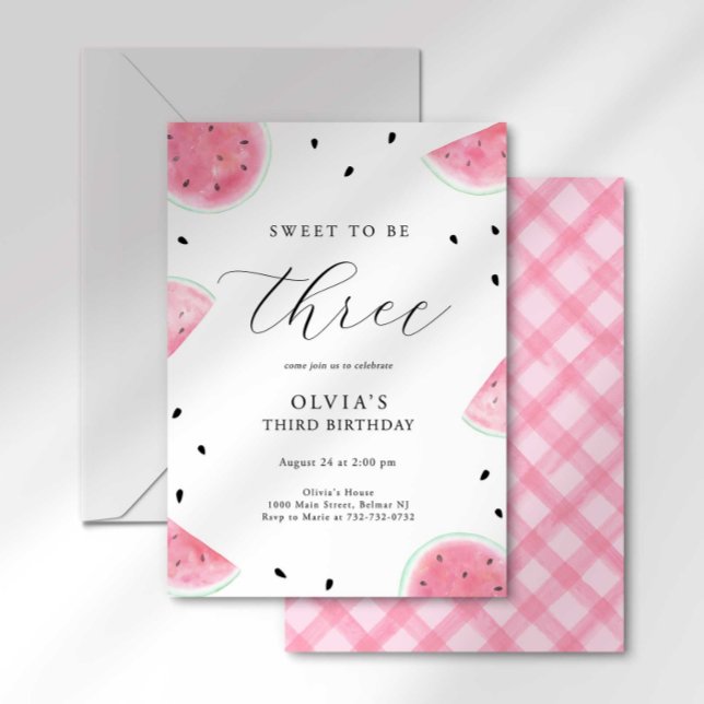 Sweet to Be 3 Watermelon Third Birthday Invitation (Creator Uploaded)