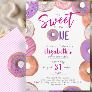 Sweet To Be One Doughnut Pink Girl 1st Birthday Pa Invitation