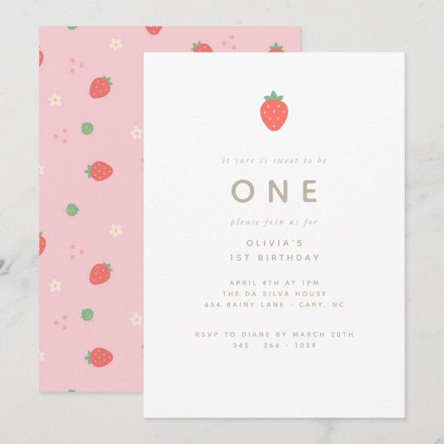 Sweet To Be One First Birthday Invitation (Front/Back)