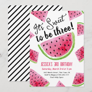 Sweet to Be Three Melon Birthday Party Invitation