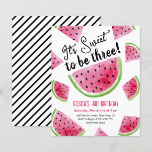  Sweet to Be Three Melon Birthday Party Invitation
