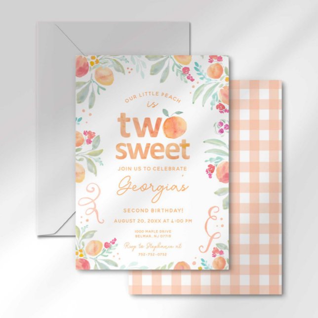 Sweet To Be Two Peach Second Birthday Invitation (Creator Uploaded)