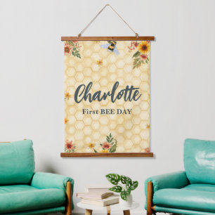 Sweet to bee Bumble Wildlfower Spring Birthday Par Hanging Tapestry