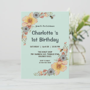 Sweet to bee Bumble Wildlfower Spring Birthday Par Invitation